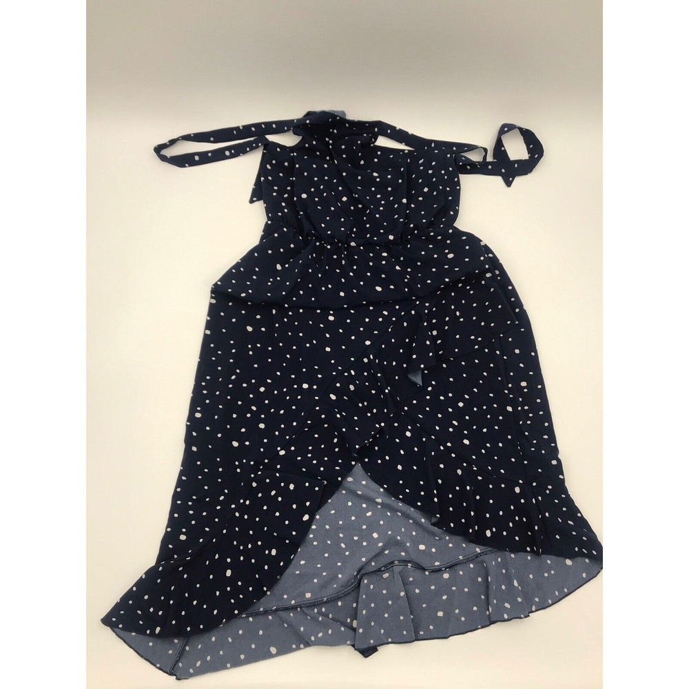 Women’s Navy Polka-Dot Self-Tie Open Back Tulip-Hem Maxi Dress size L